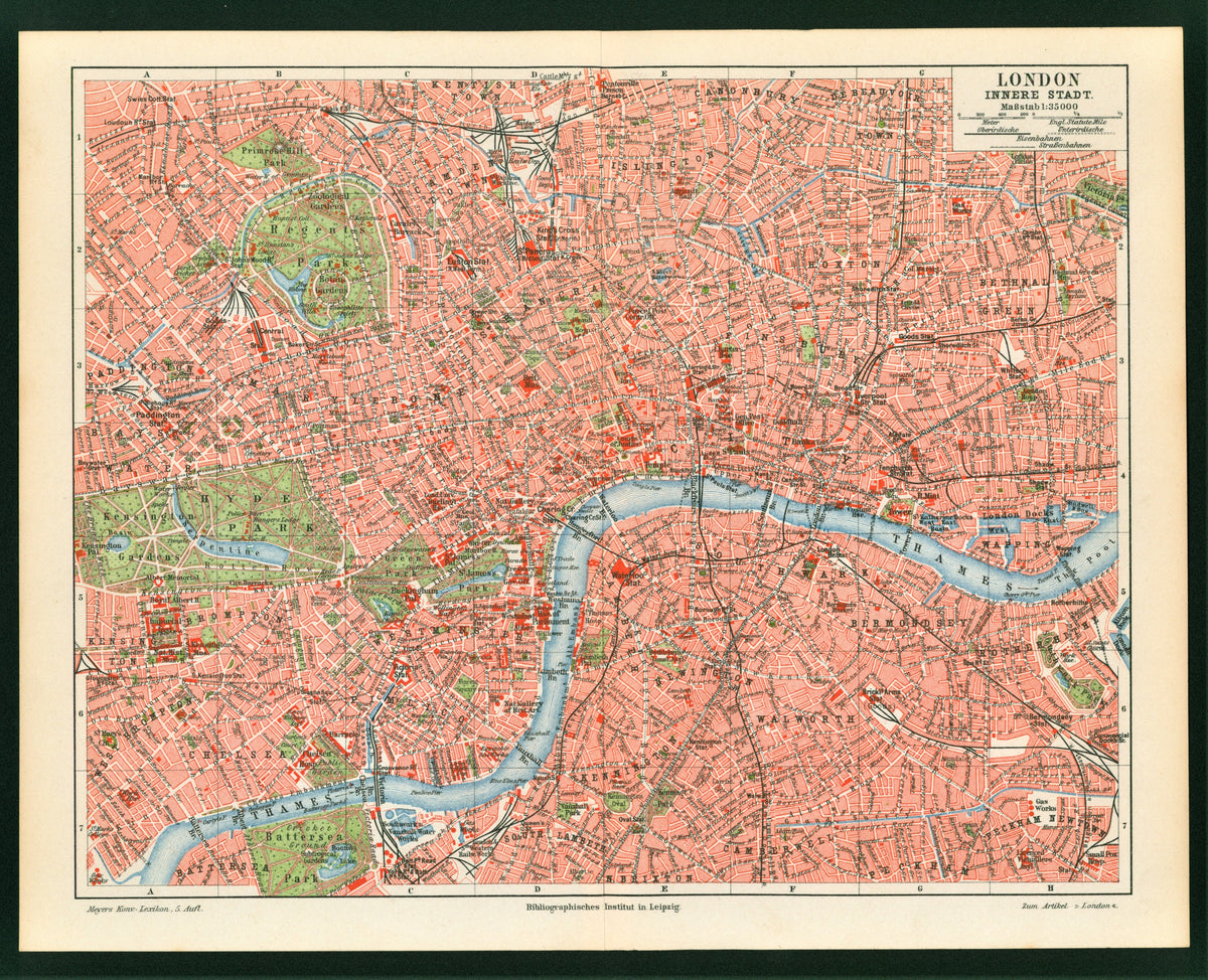 London, England- Antique Map - Authentic Vintage Poster