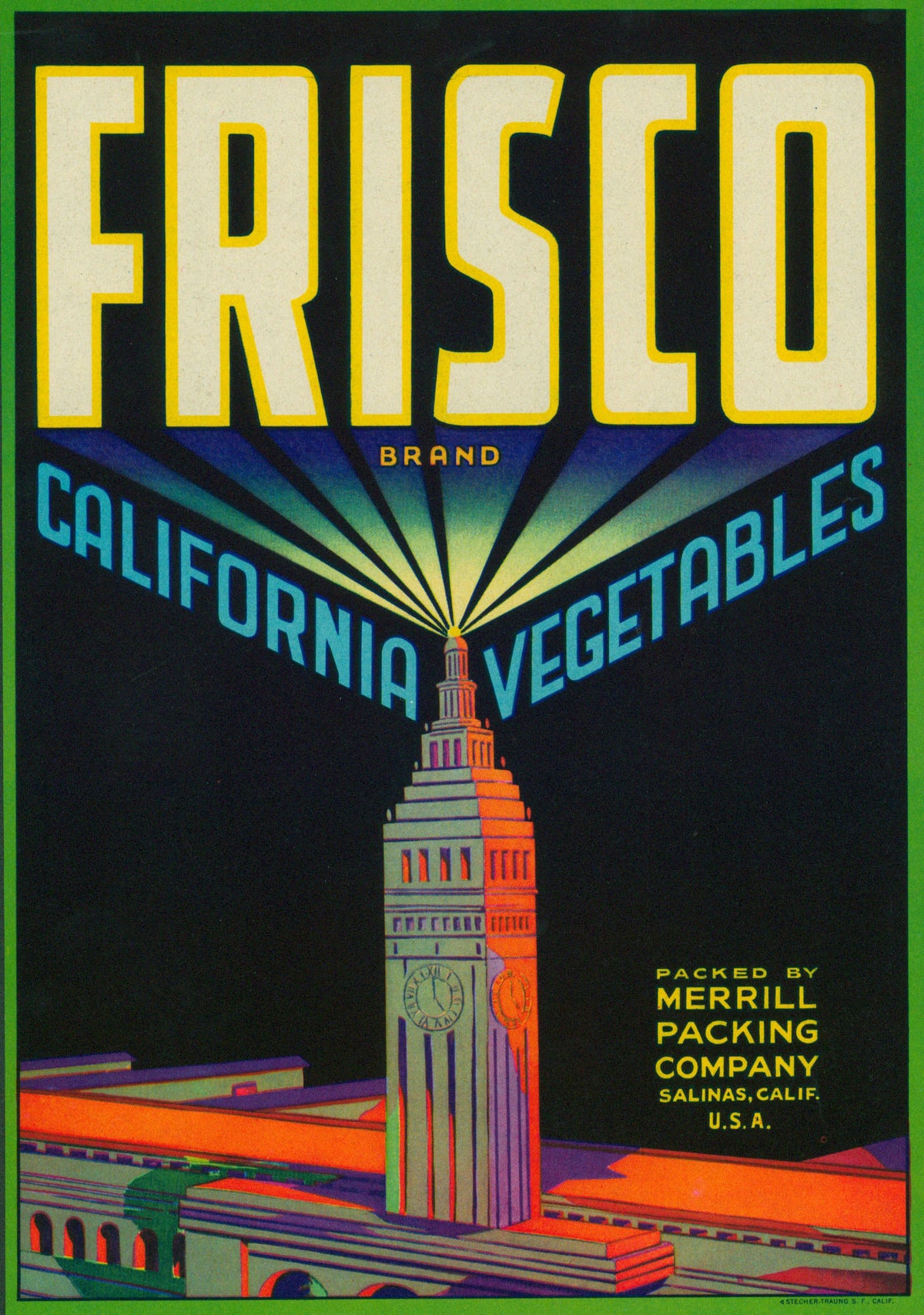 Frisco California Vegetables- Crate Label - Authentic Vintage Antique Print