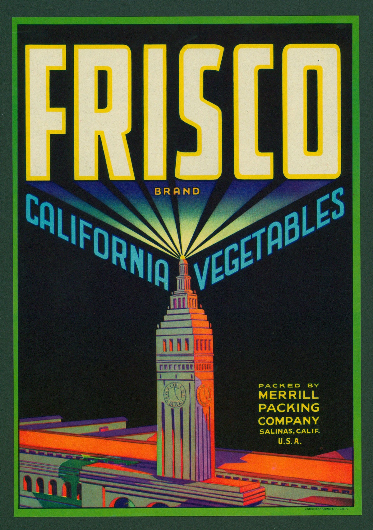 Frisco California Vegetables- Crate Label - Authentic Vintage Antique Print