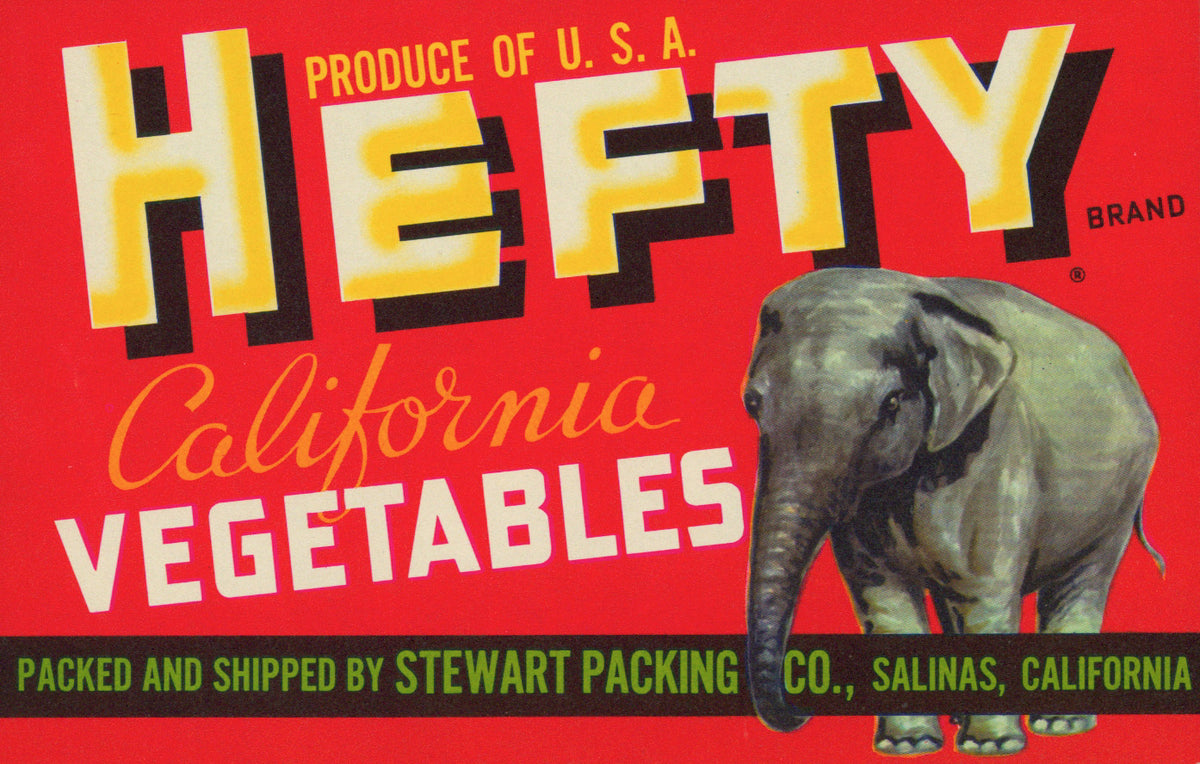 Hefty Vegetables- Crate Label - Authentic Vintage Antique Print
