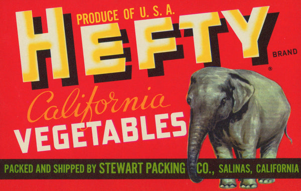 Hefty Vegetables- Crate Label - Authentic Vintage Product Label
