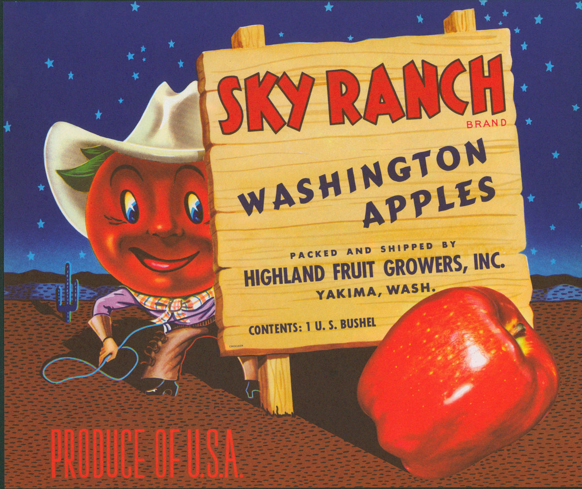 Sky Ranch Apples- Crate Label - Authentic Vintage Antique Print