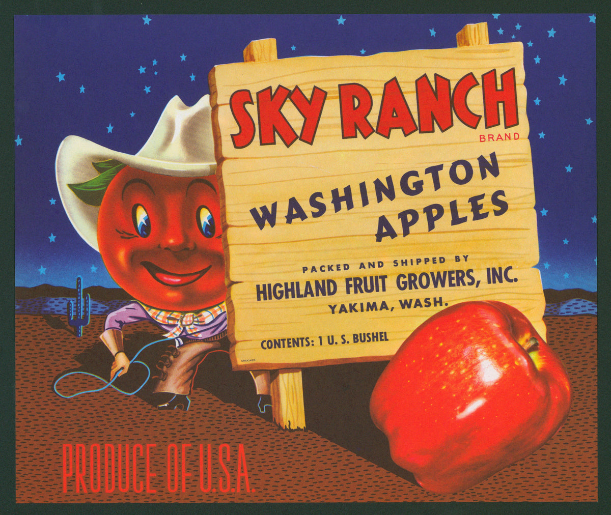 Sky Ranch Apples- Crate Label - Authentic Vintage Antique Print