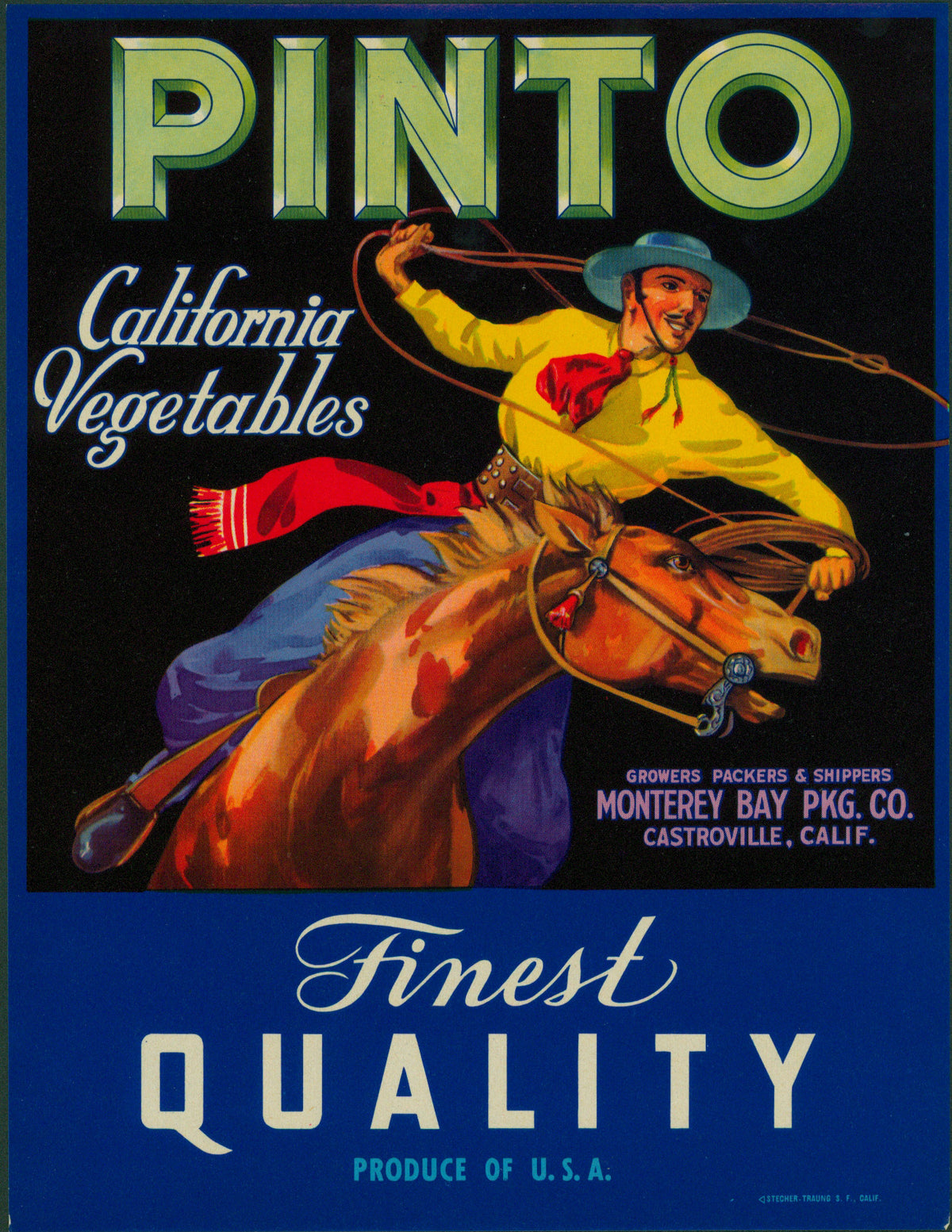 Pinto Vegetables-Crate Label - Authentic Vintage Antique Print