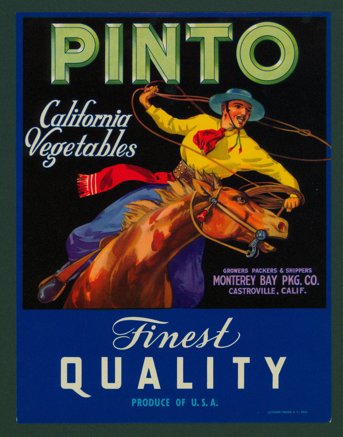Pinto Vegetables-Crate Label - Authentic Vintage Antique Print