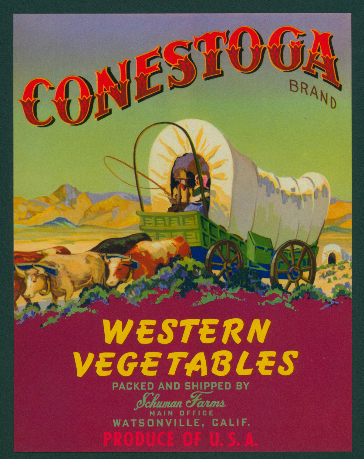 Conestoga Western Vegetables- Crate Label - Authentic Vintage Antique Print