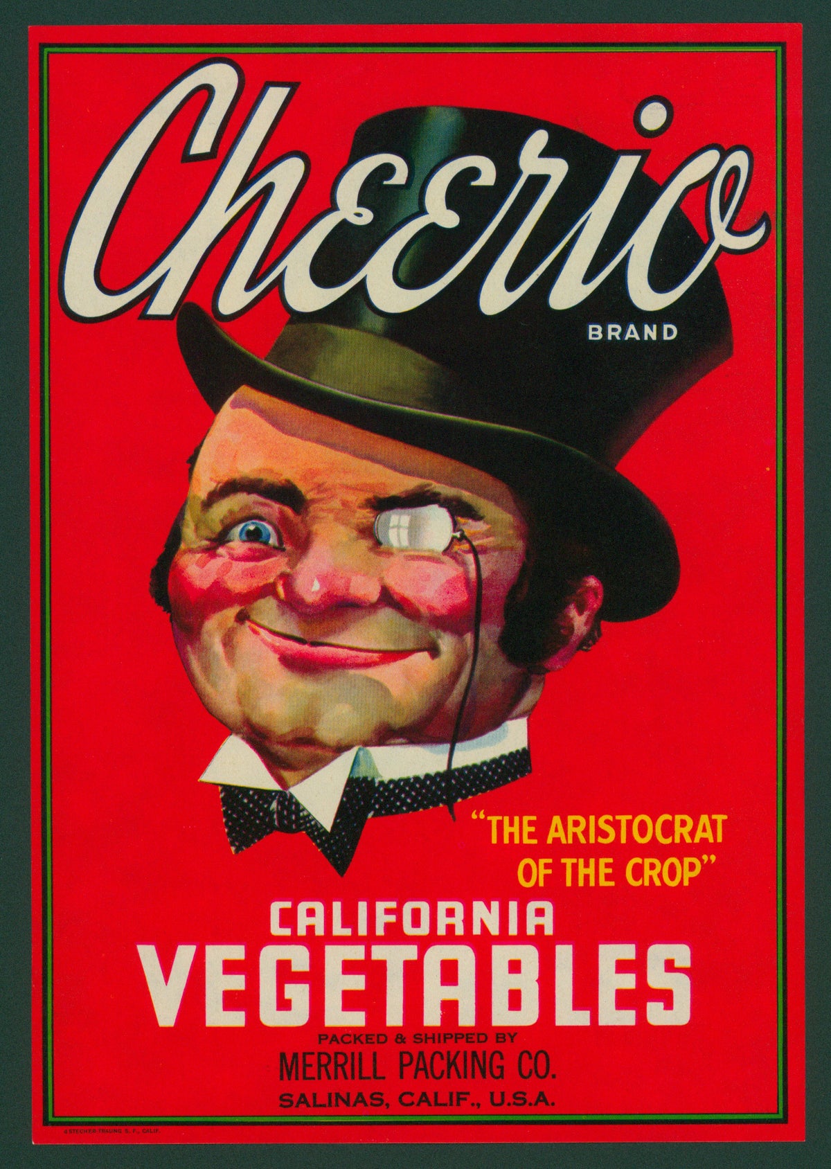 Cheerio California Vegetables - Crate Label - Authentic Vintage Antique Print