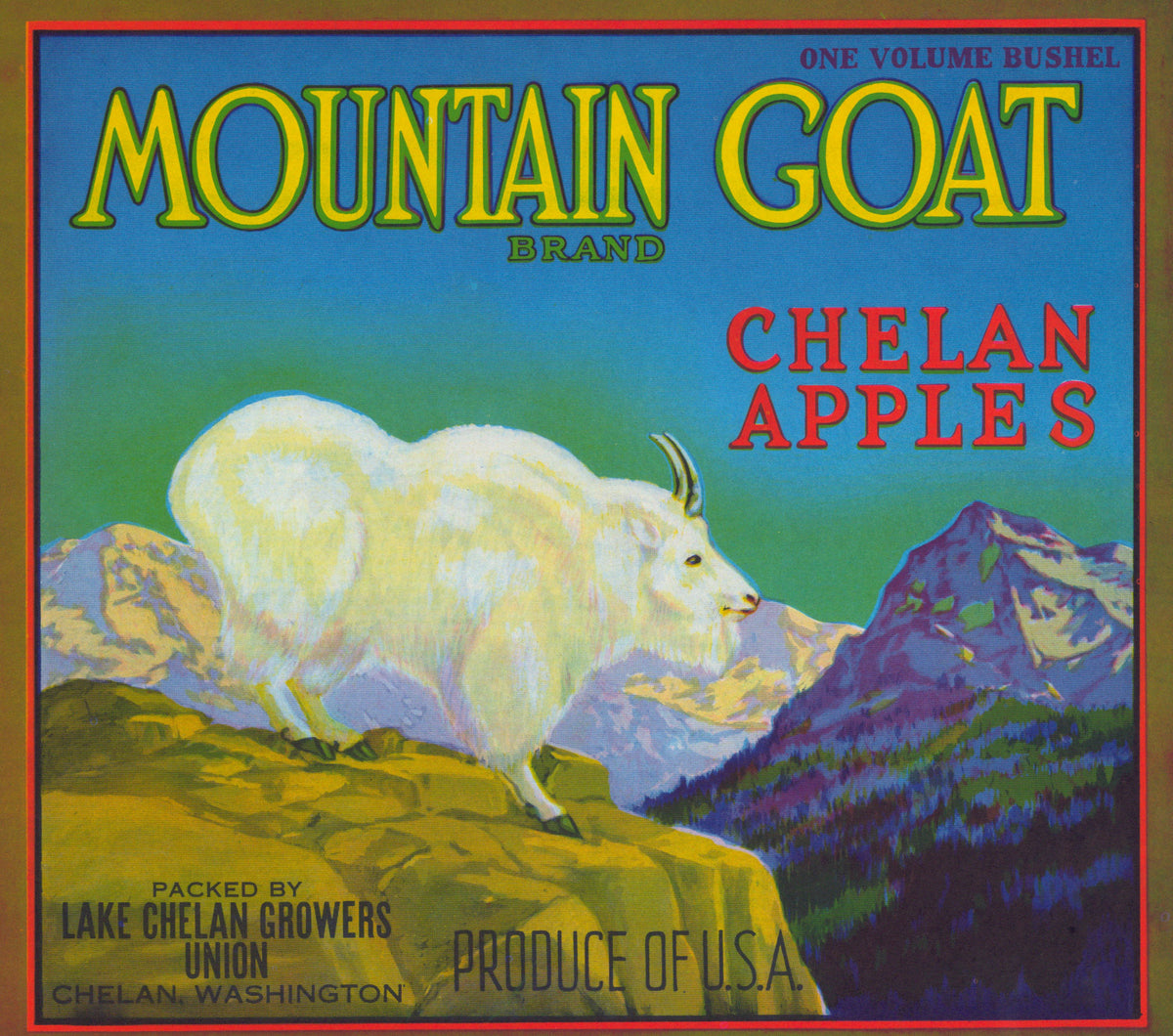 Mountain Goat Chelan Apples- Crate Label - Authentic Vintage Antique Print