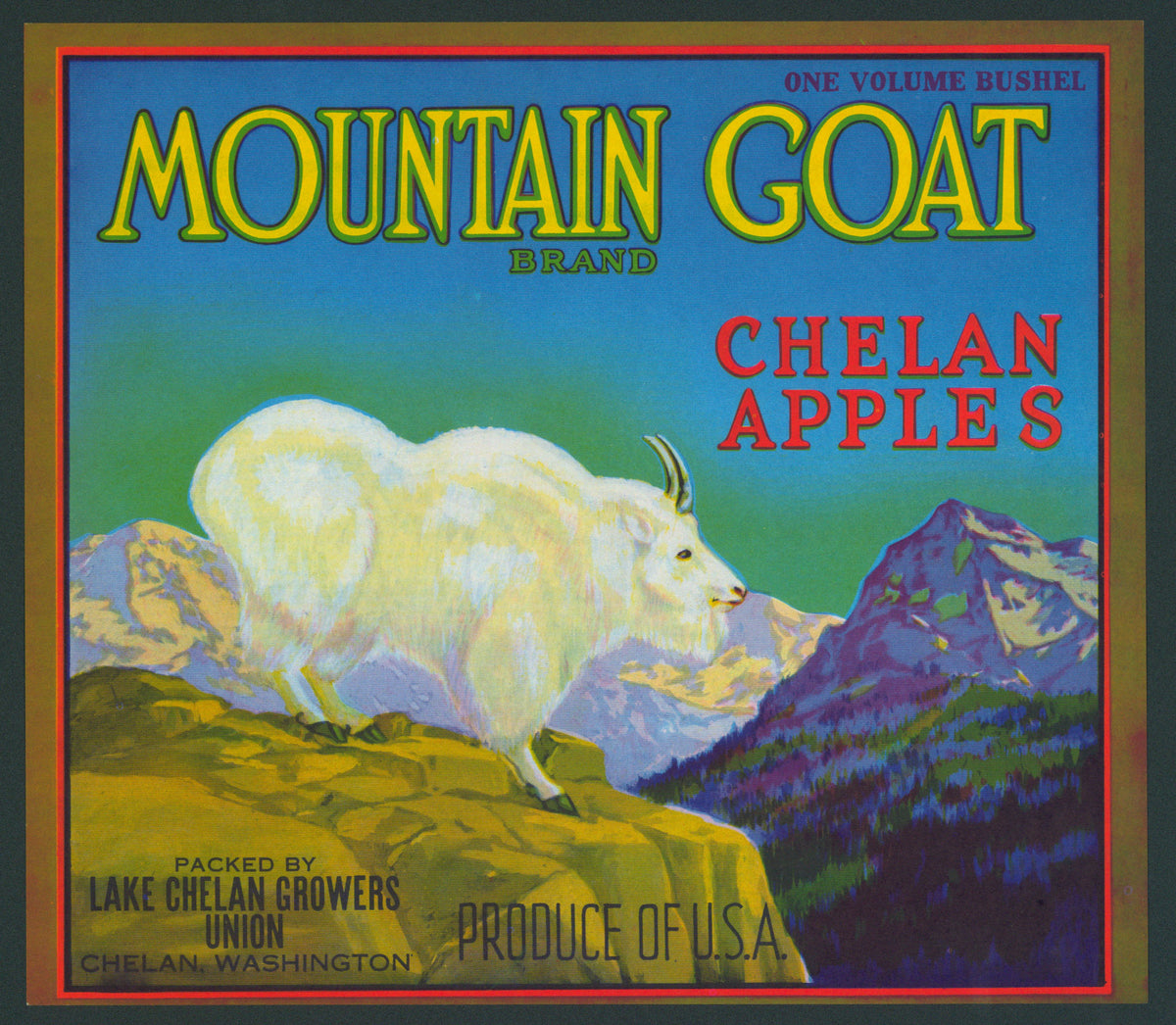 Mountain Goat Chelan Apples- Crate Label - Authentic Vintage Antique Print