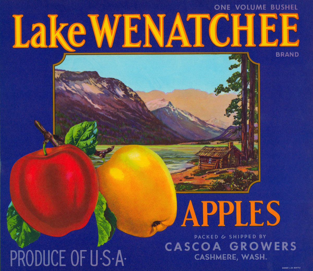 Lake Wenatchee Apples- Crate Label - Authentic Vintage Antique Print