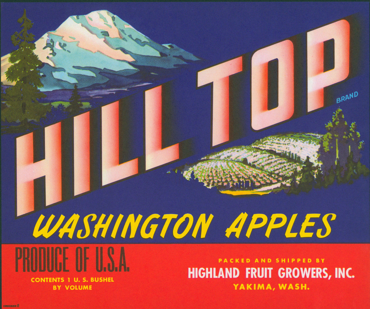 Hilltop Washington Apples- Crate Label - Authentic Vintage Antique Print