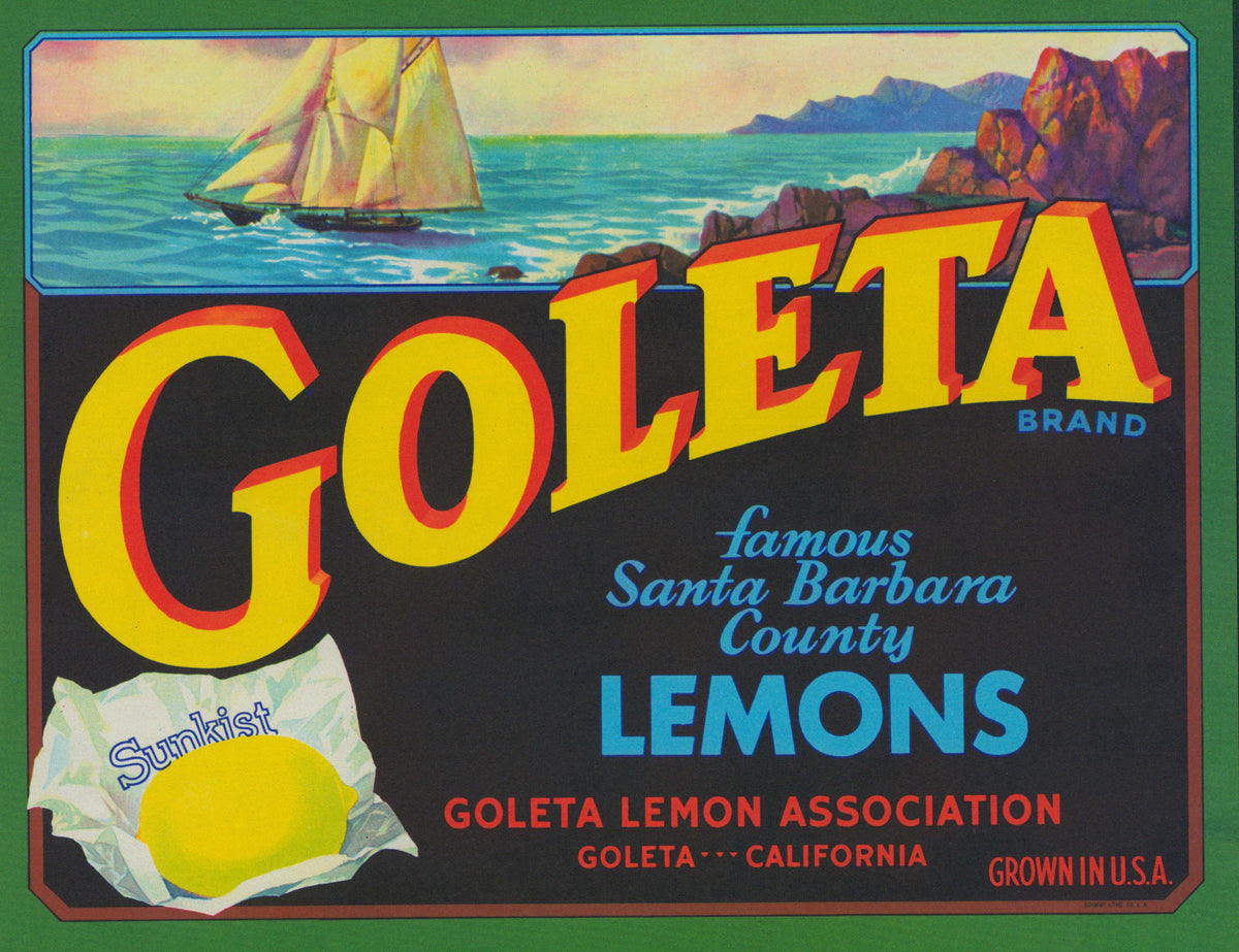 Goleta Santa Barbara County Lemons - Crate Label - Authentic Vintage Antique Print