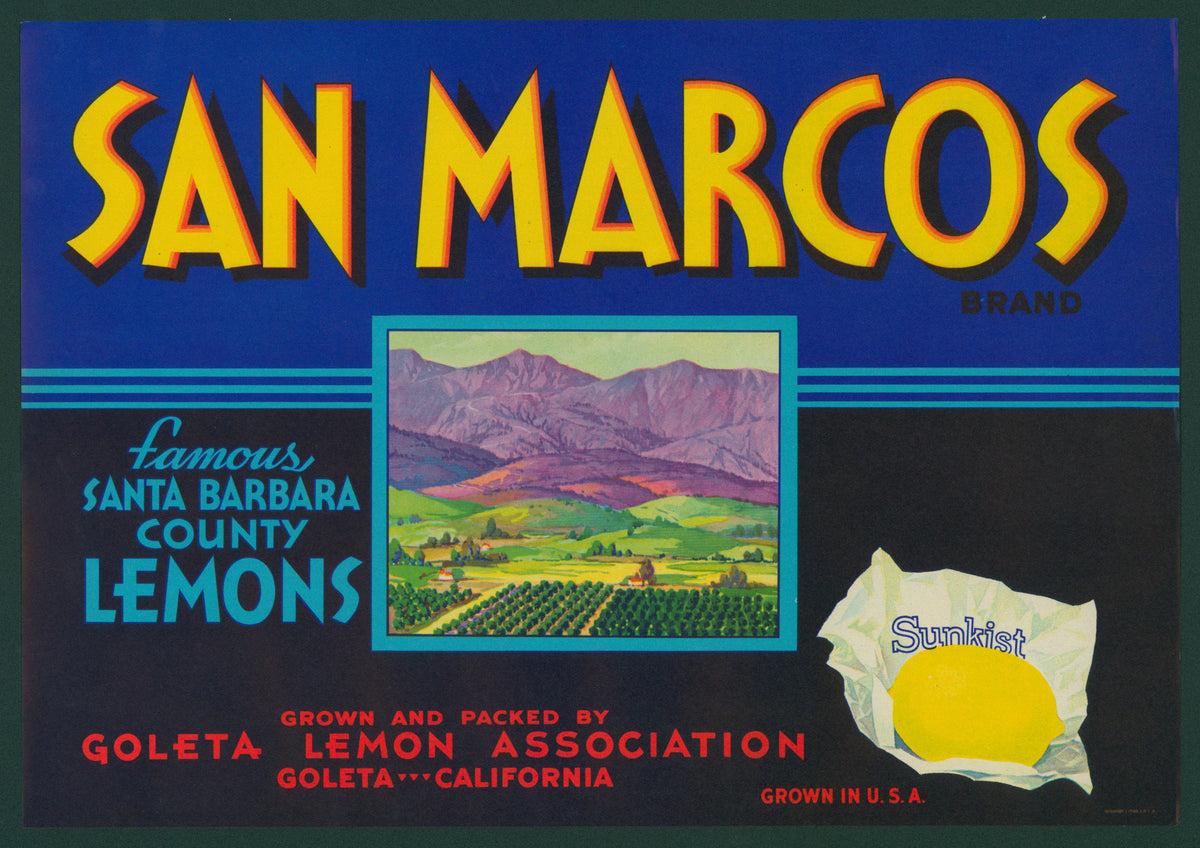 San Marcos Santa Barbara County Lemons - Crate Label - Authentic Vintage Antique Print