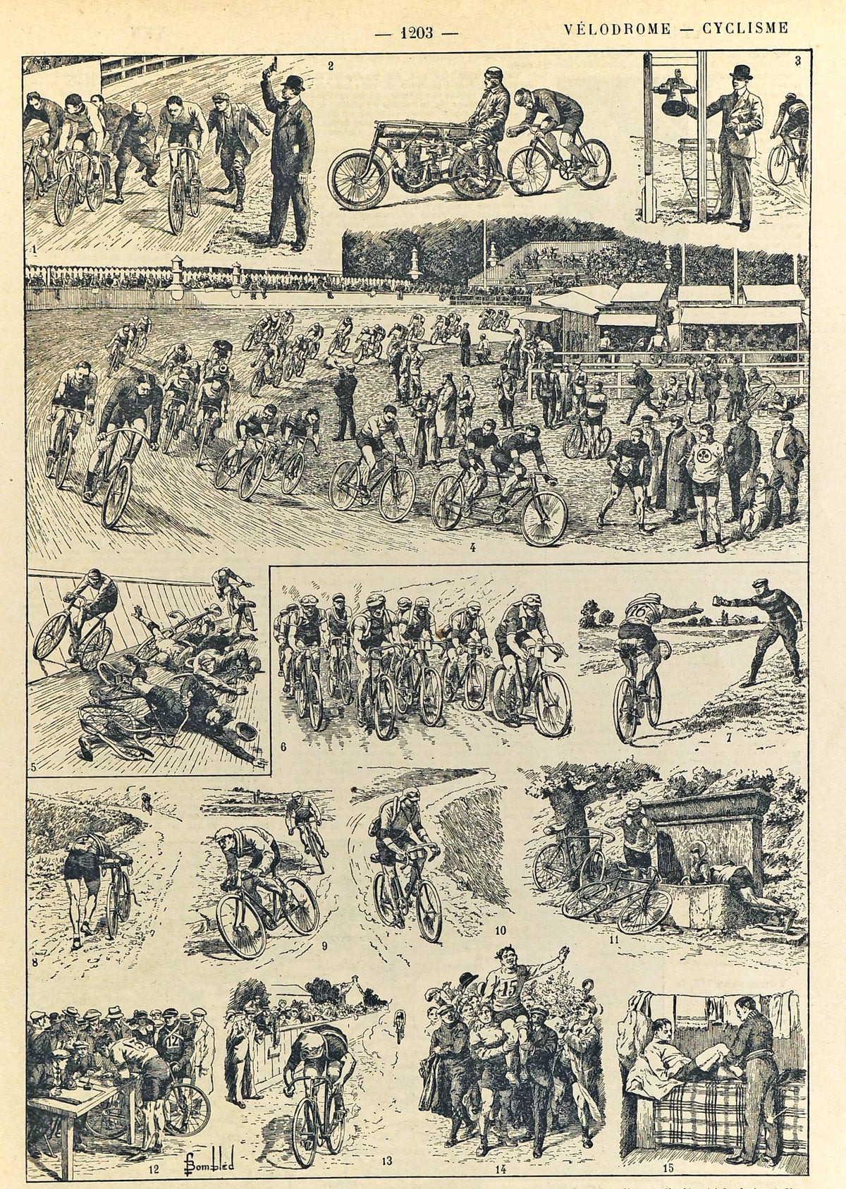 Cycling Races, Road &amp; Mountain, Bicycles Antique Print - Authentic Vintage Poster