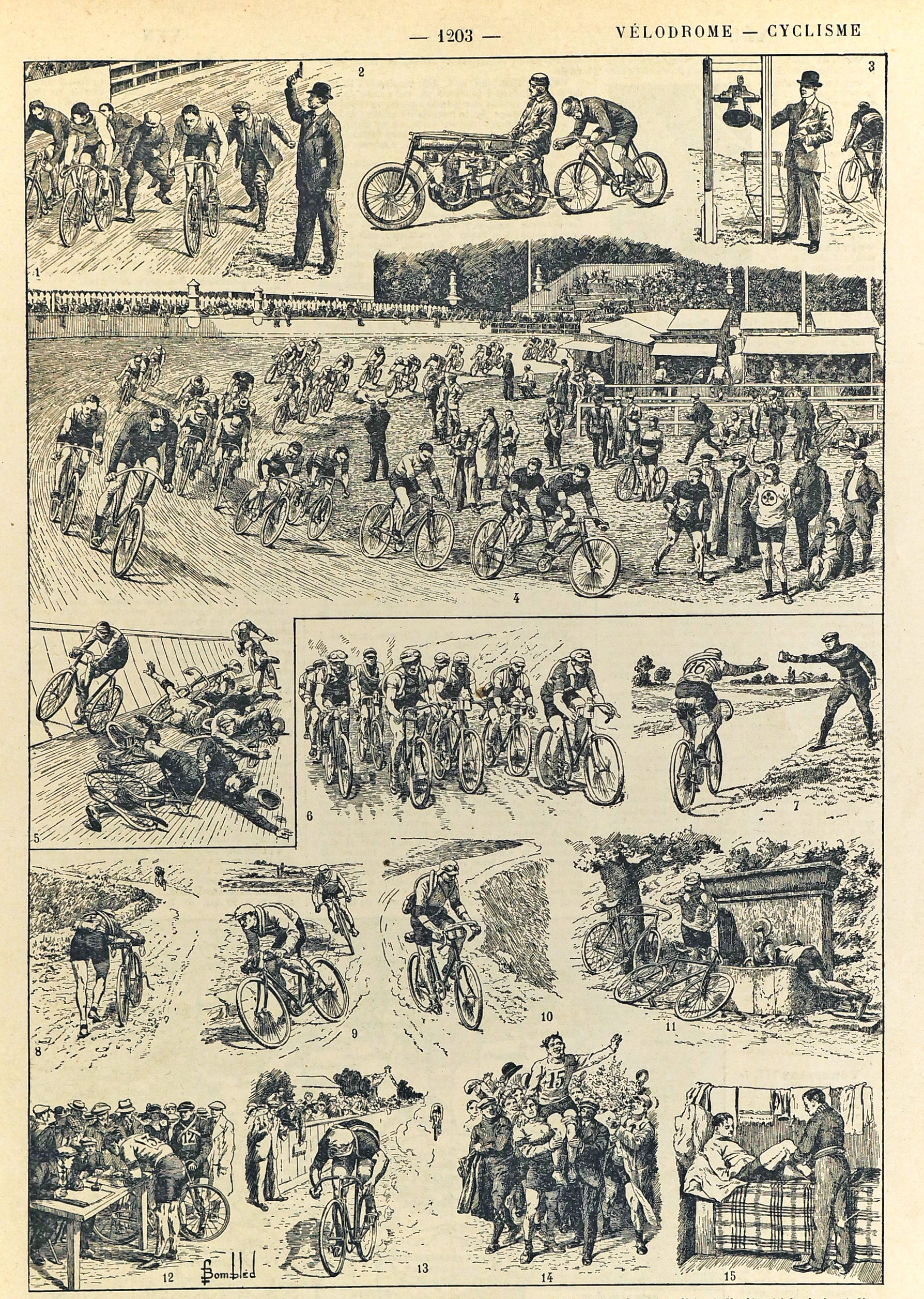 Cycling Races, Road & Mountain, Bicycles Antique Print - Authentic Vintage Poster