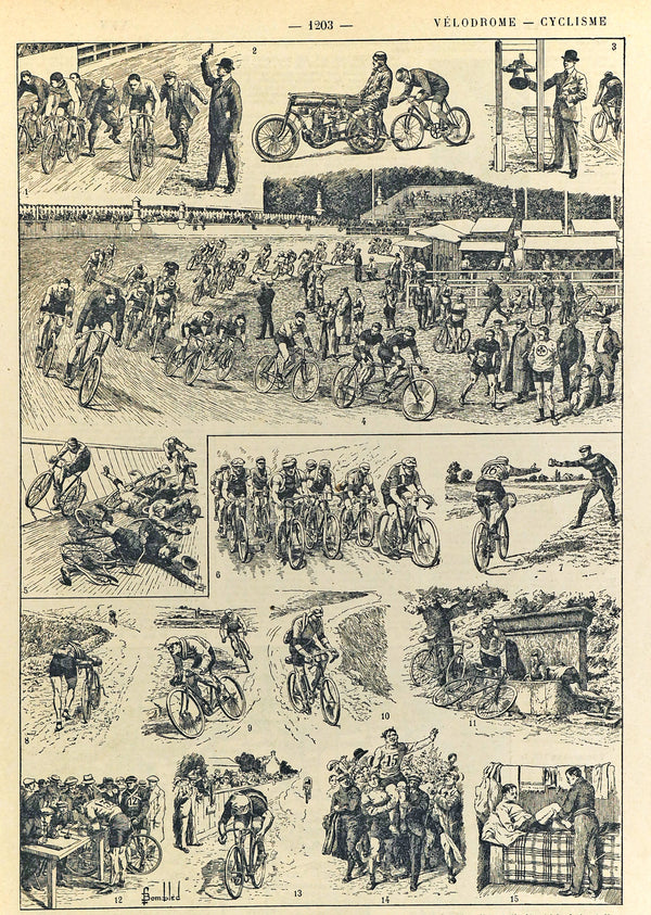 Cycling Races, Road & Mountain, Bicycles Antique Print - Authentic Vintage Poster