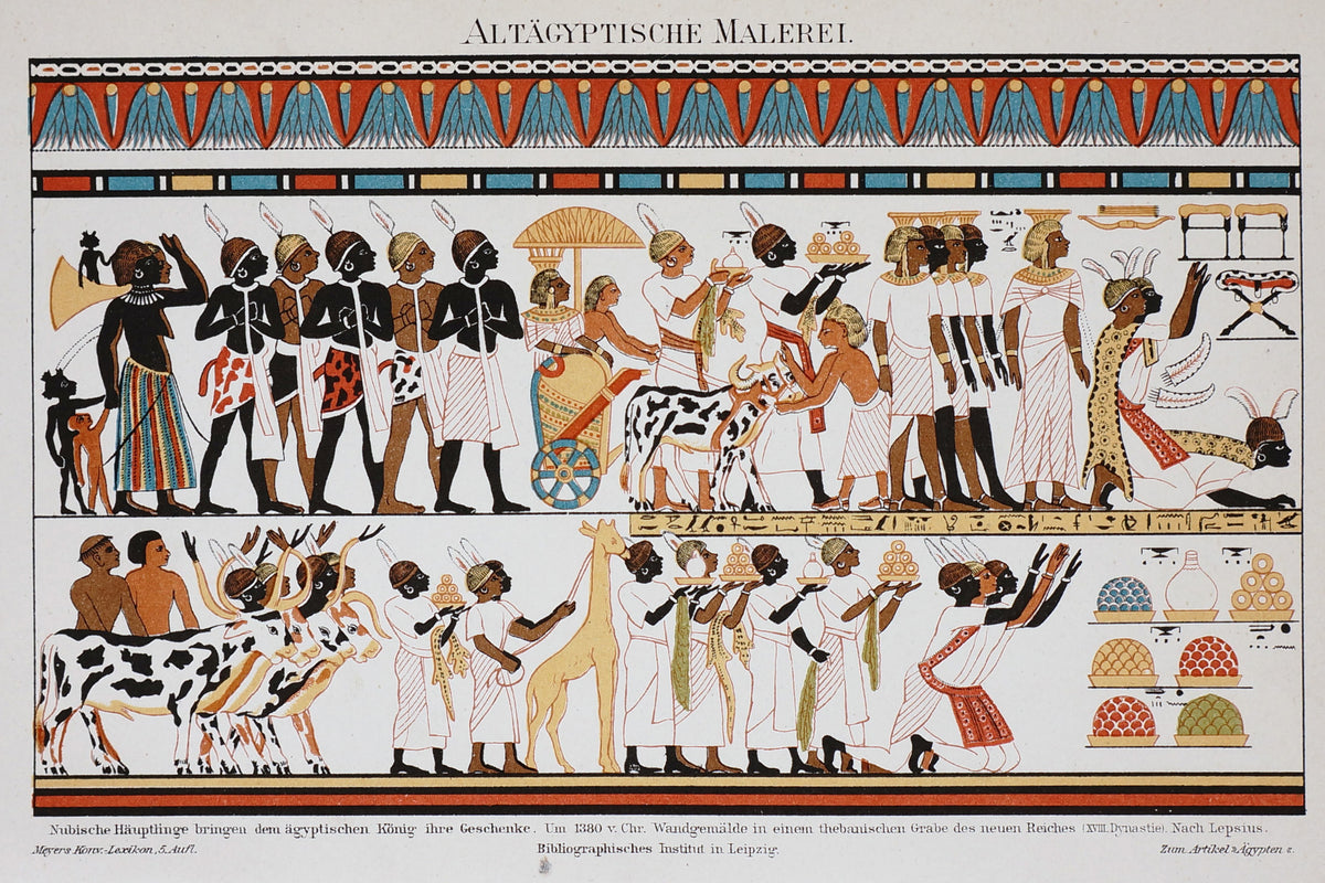 Egypt Wall Painting Mural, Antique Chromolithograph - Authentic Vintage Antique Print