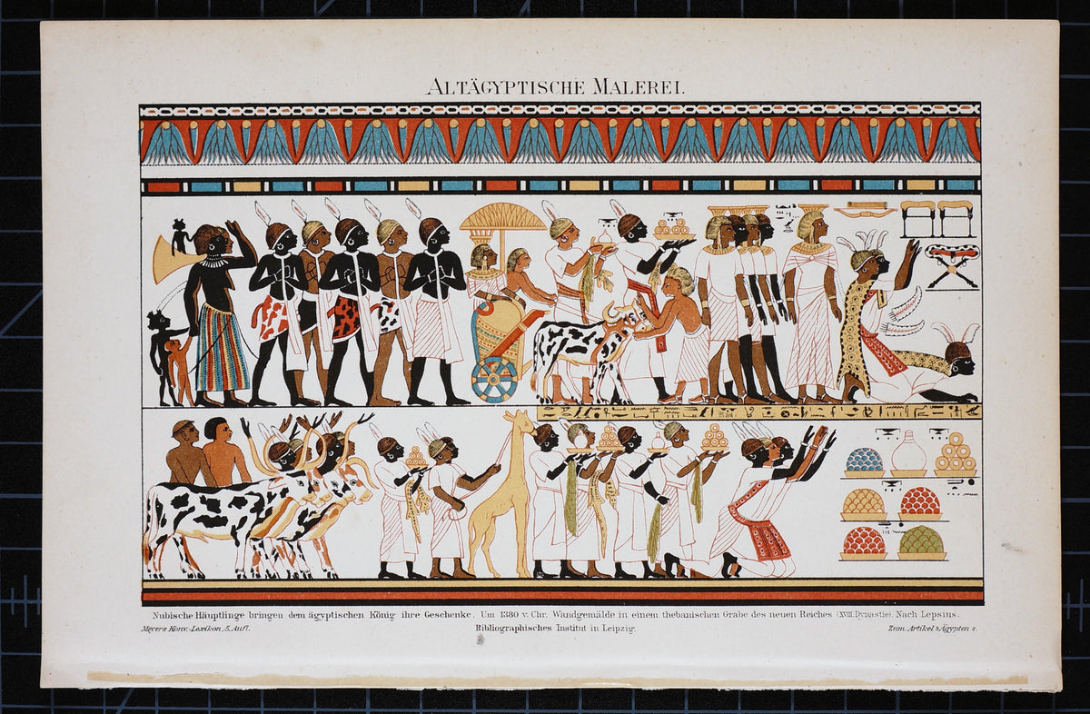 Egypt Wall Painting Mural, Antique Chromolithograph - Authentic Vintage Antique Print