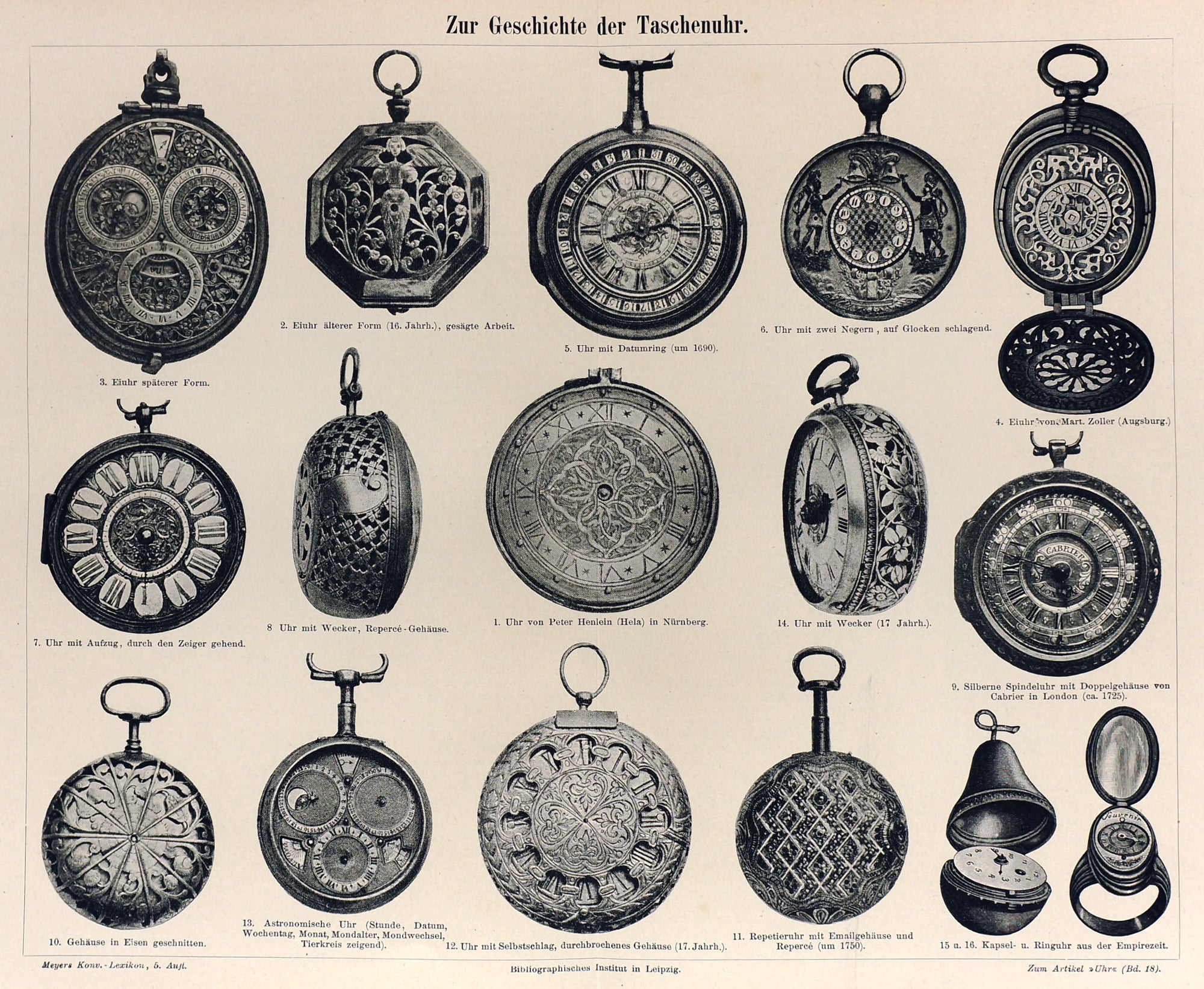 Pocket Watches, Antique lithograph - Authentic Vintage Antique Print