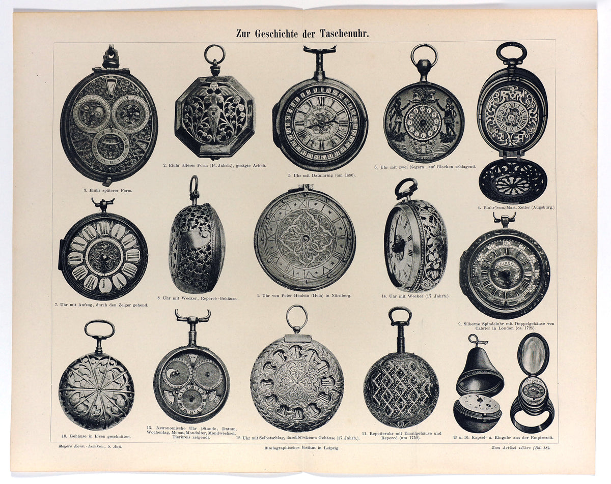 Pocket Watches, Antique lithograph - Authentic Vintage Antique Print