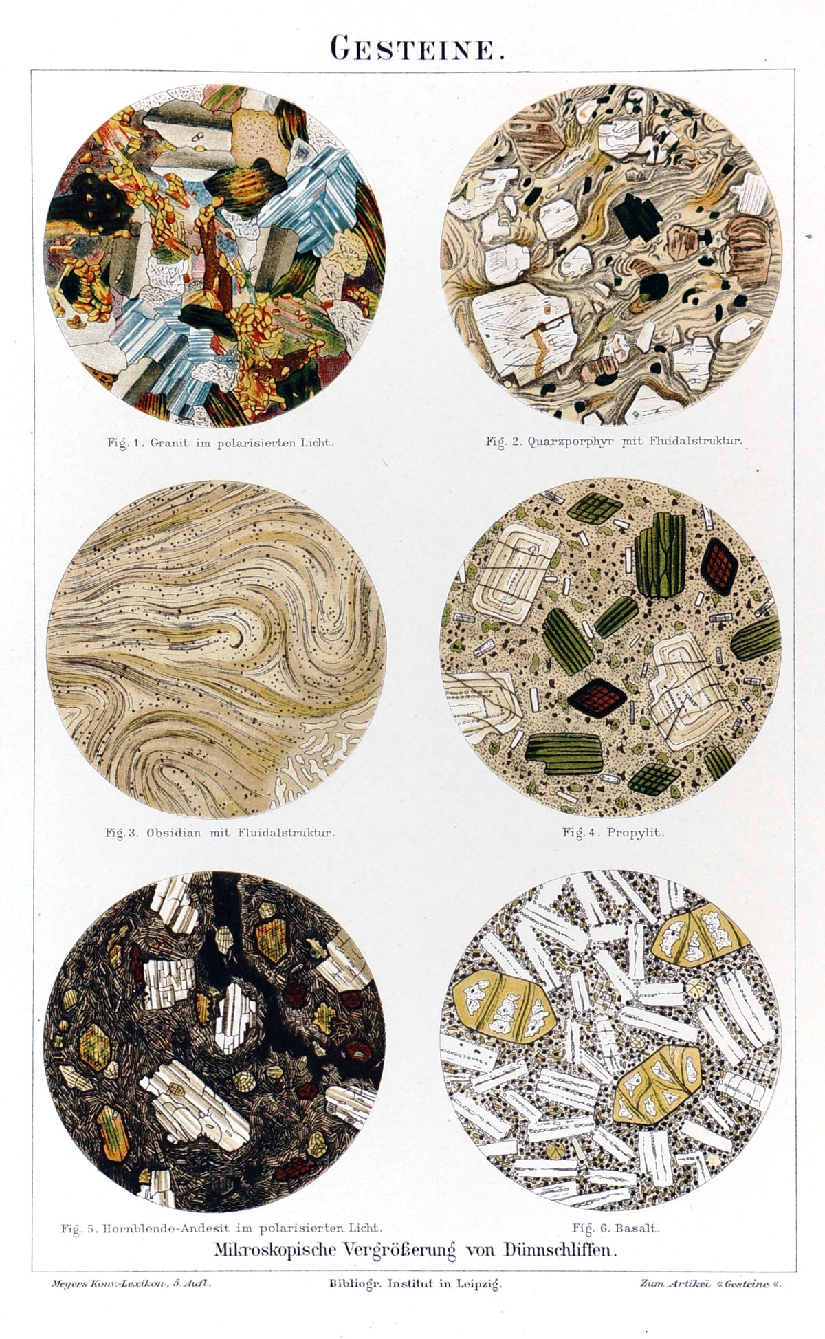 Geology- Stones Under Microscope, Antique Chromolithograph - Authentic Vintage Antique Print