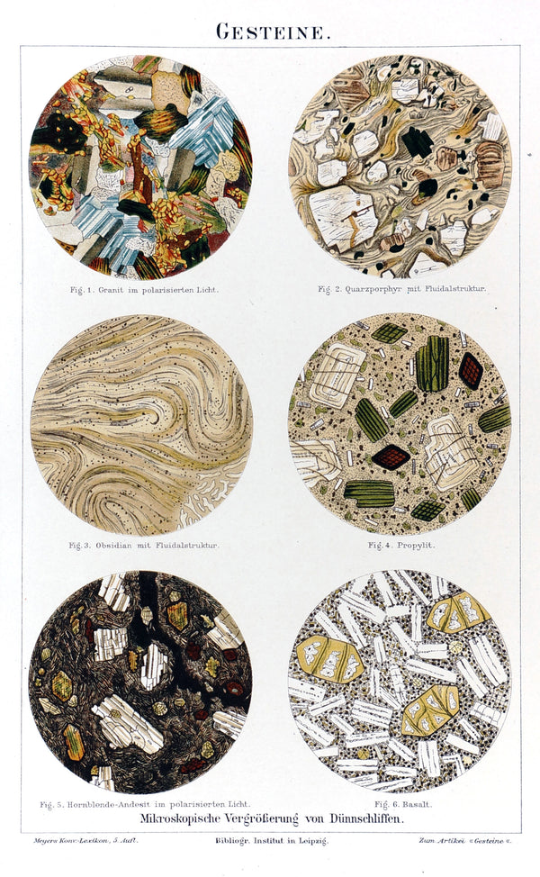 Geology- Stones Under Microscope, Antique Chromolithograph - Authentic Vintage Antique Print