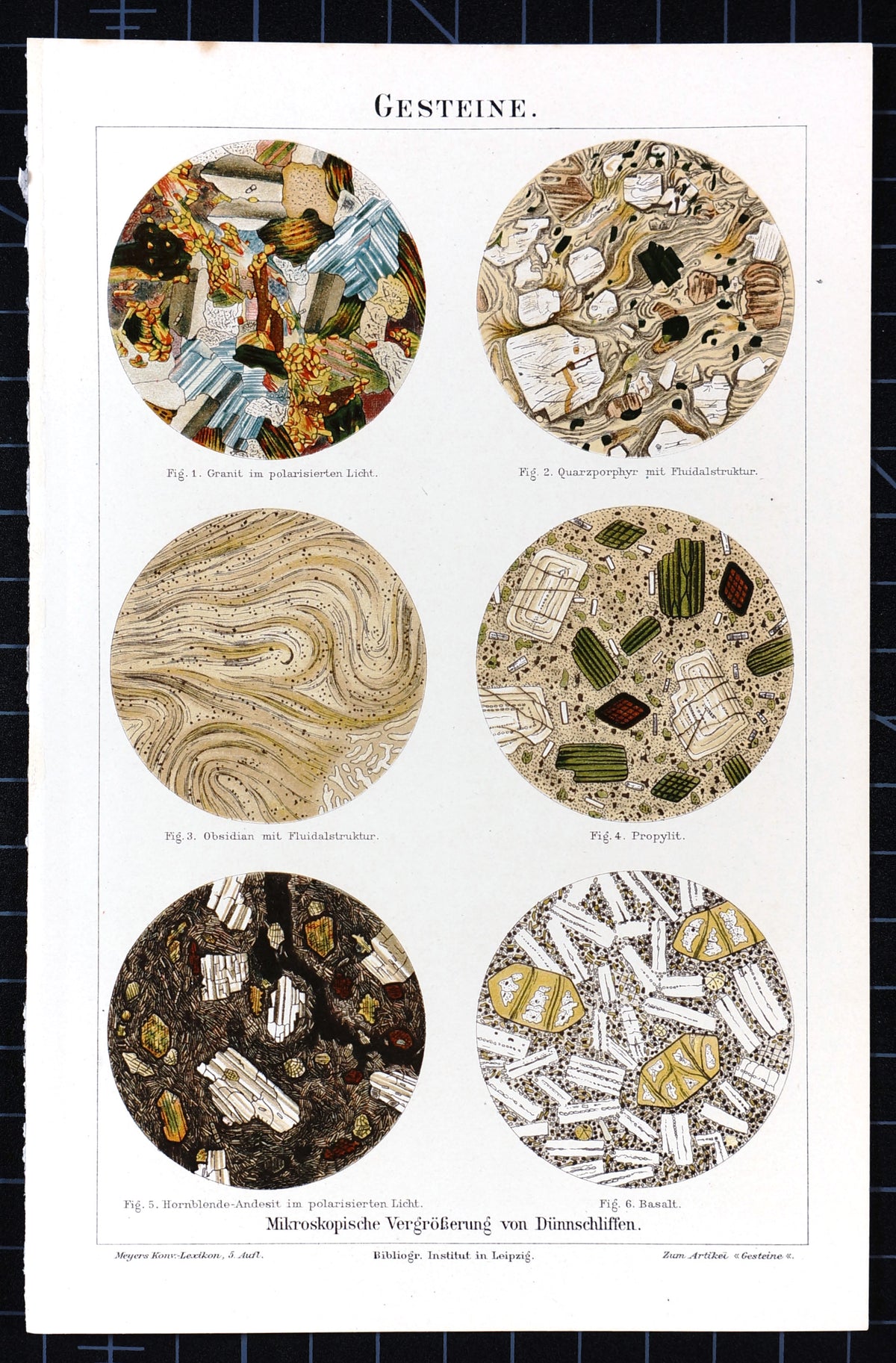 Geology- Stones Under Microscope, Antique Chromolithograph - Authentic Vintage Antique Print