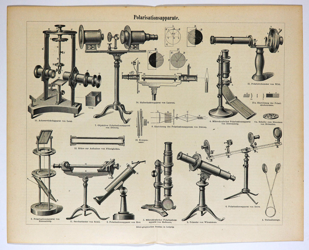 Telescope, Polarization Apparatus, Antique Engraving - Authentic Vintage Antique Print