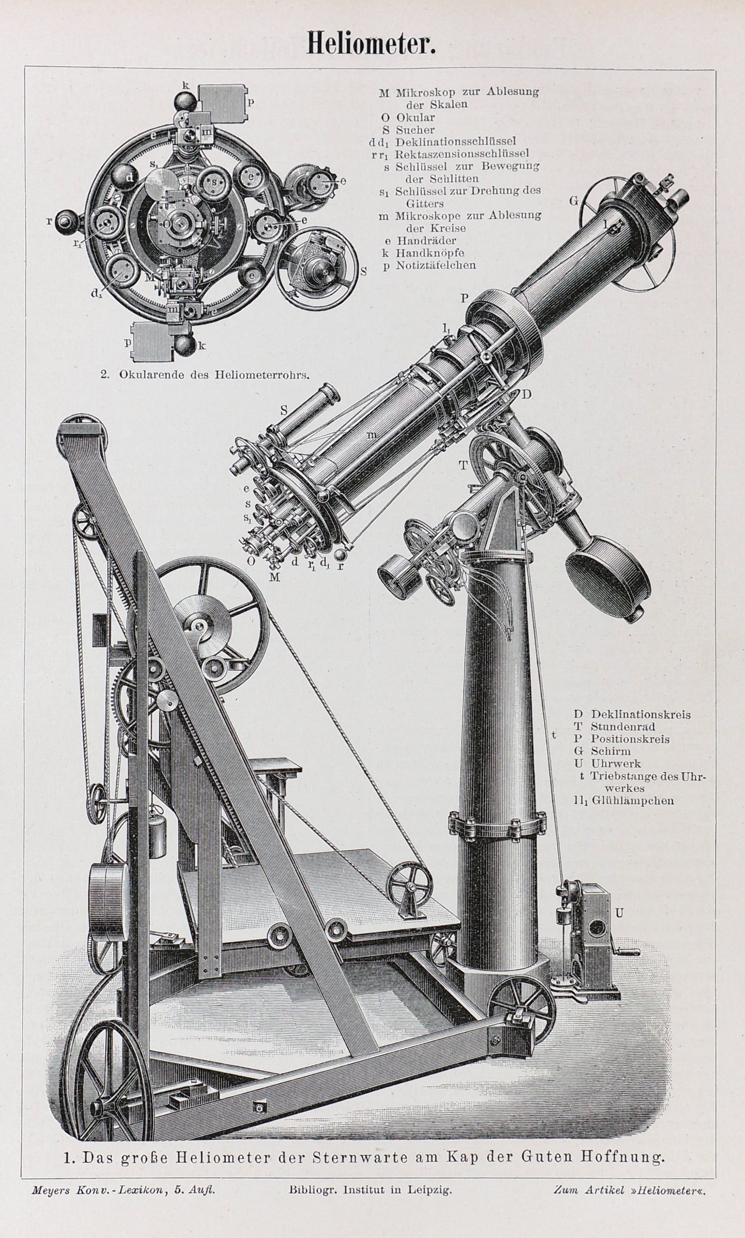 Heliometer Telescope, Astronomy Antique Engraving - Authentic Vintage Antique Print