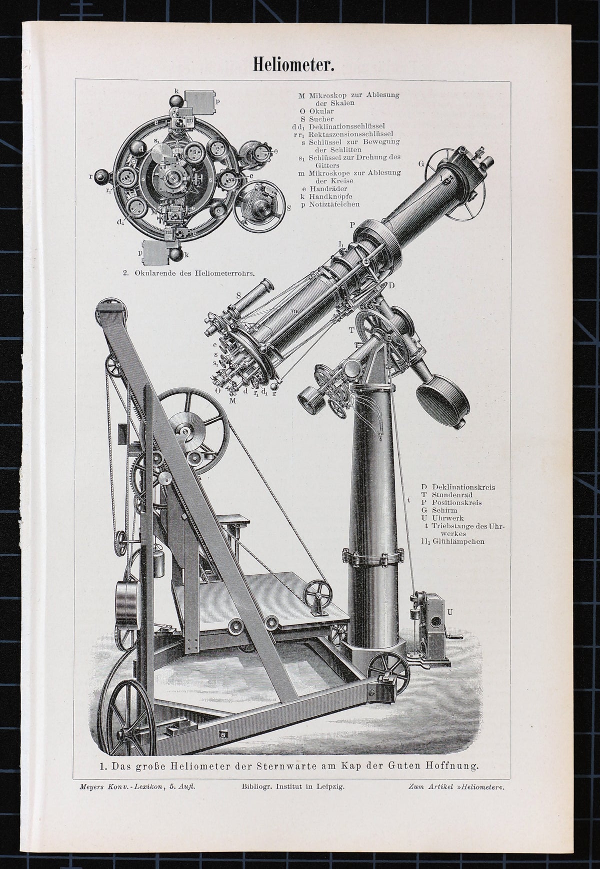 Heliometer Telescope, Astronomy Antique Engraving - Authentic Vintage Antique Print