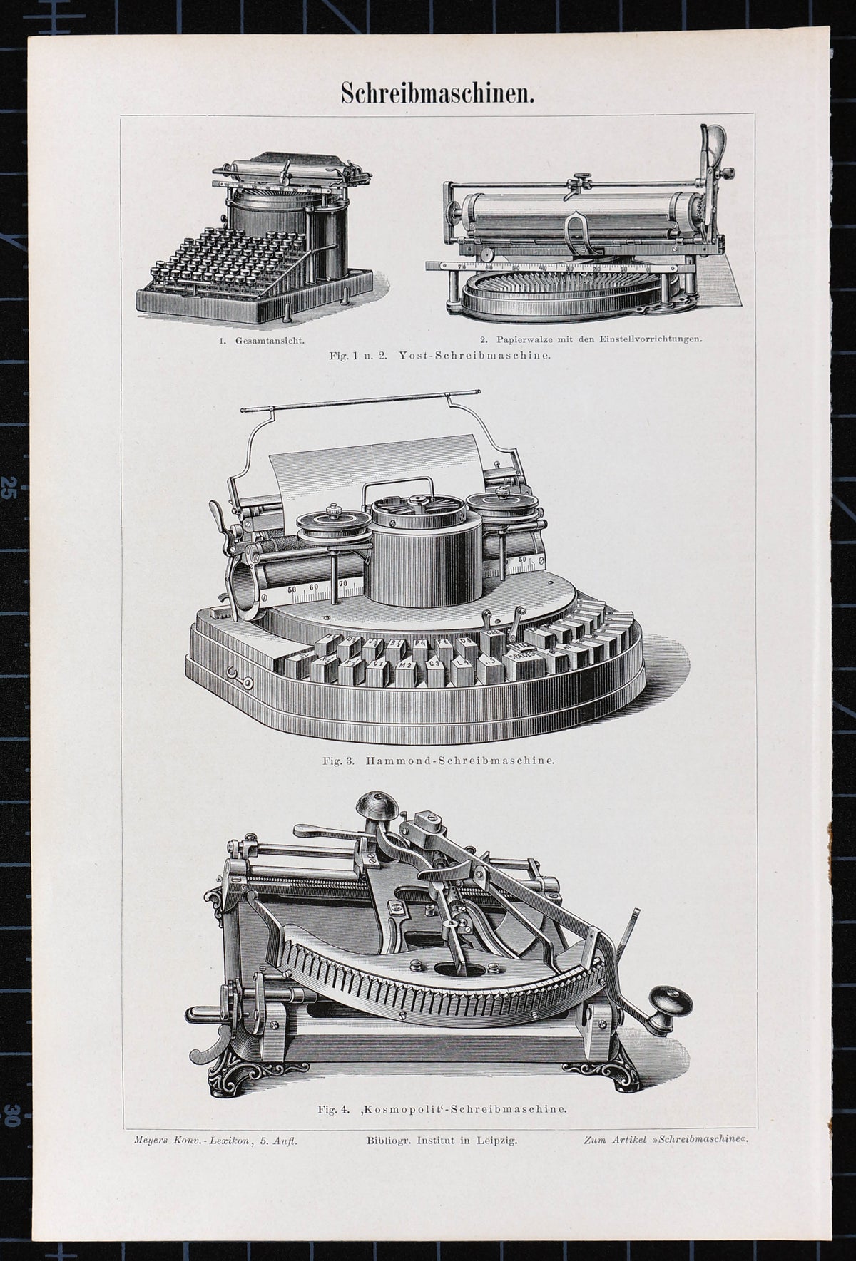 Typewriters, Yost, Hammond, Kosmopolit Antique Engraving - Authentic Vintage Antique Print