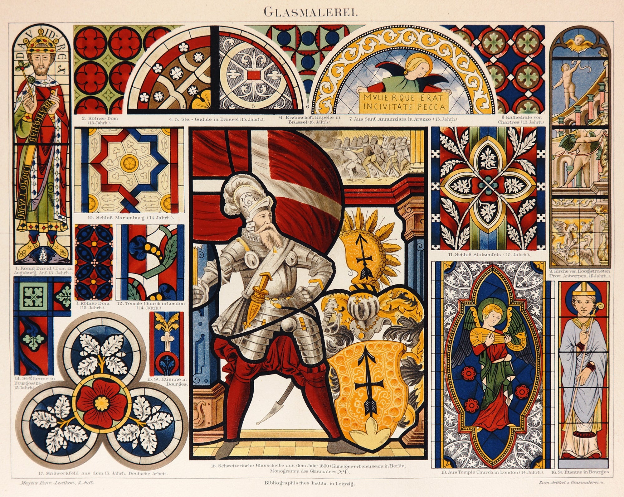 Stained Glass, Antique Chromolithograph - Authentic Vintage Antique Print