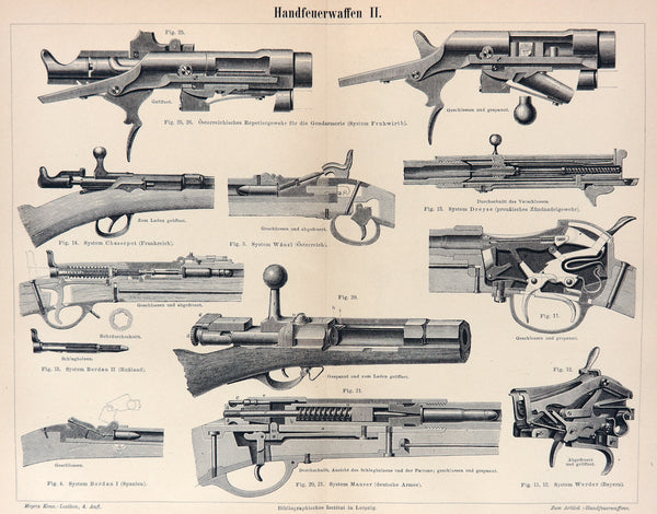 Handgun, Rifles, Berdan Mauser Dreyse, Antique Engraving - Authentic Vintage Poster