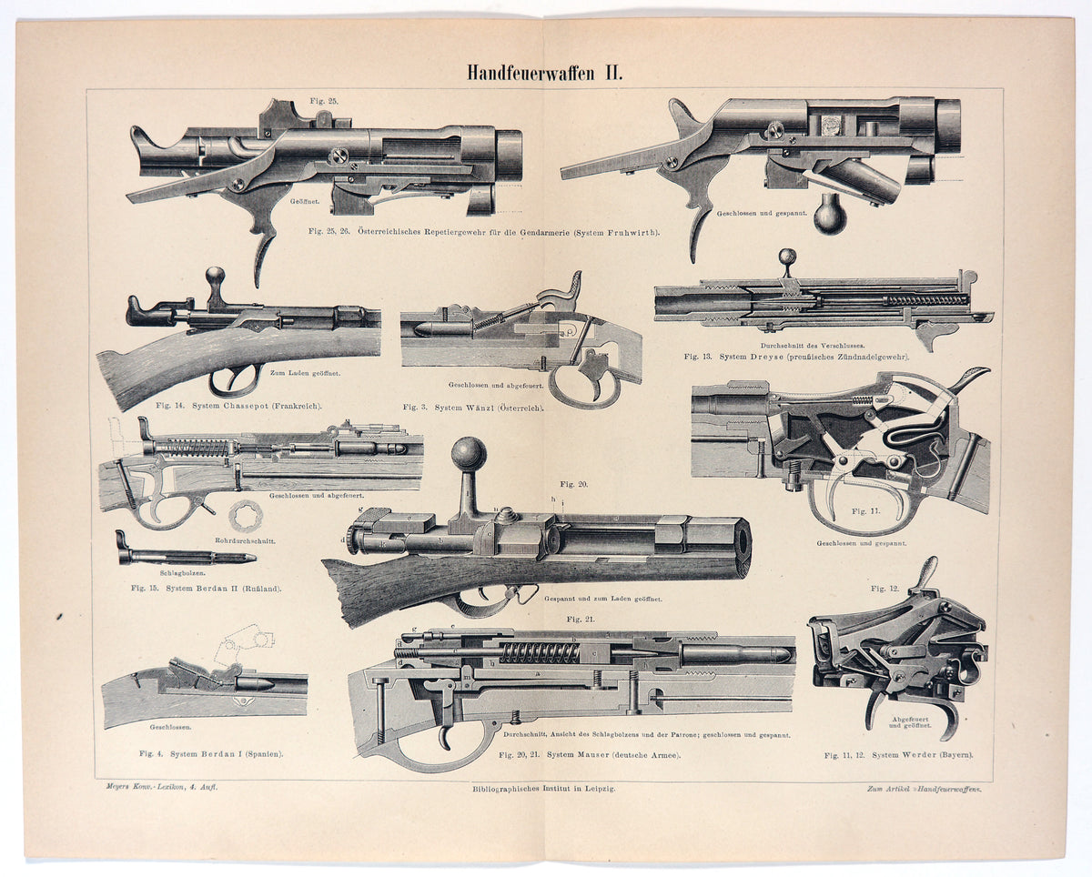 Handgun, Rifles, Berdan Mauser Dreyse, Antique Engraving - Authentic Vintage Poster