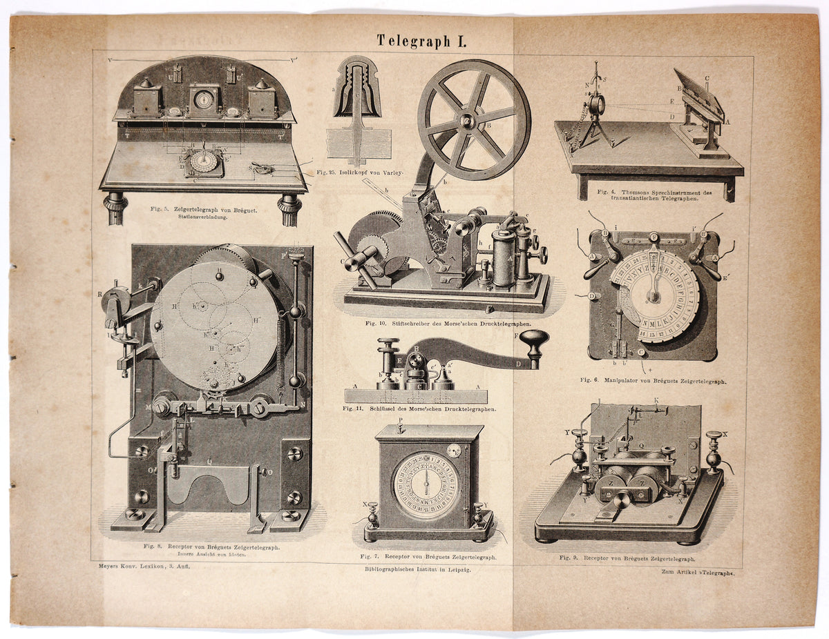 Telegraph Apparatus, Antique Engraving - Authentic Vintage Antique Print