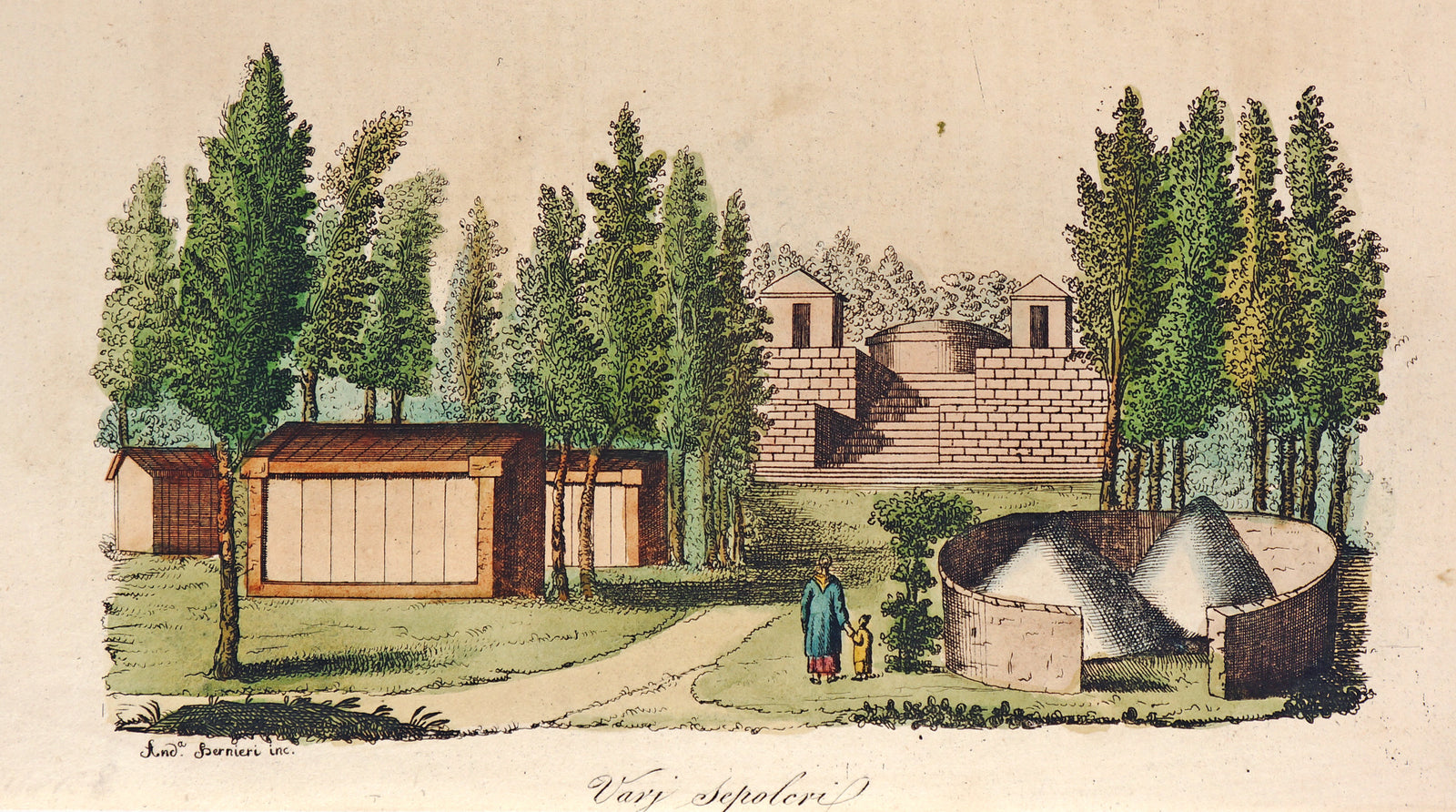 Varj Sepoleri, Hand Colored Engraving - Authentic Vintage Antique Print