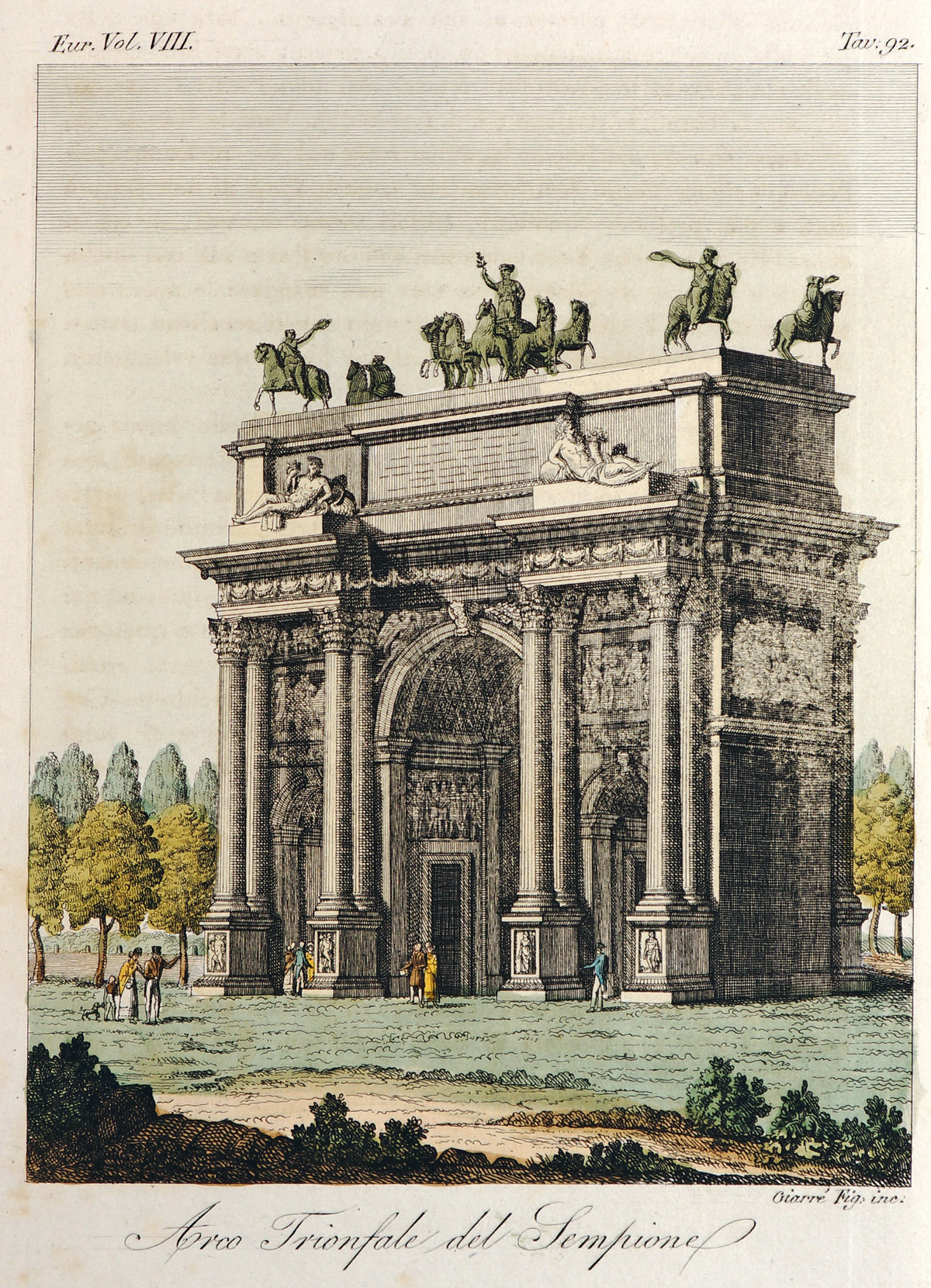 Arc de Triomphe, Hand Colored Engraving - Authentic Vintage Antique Print