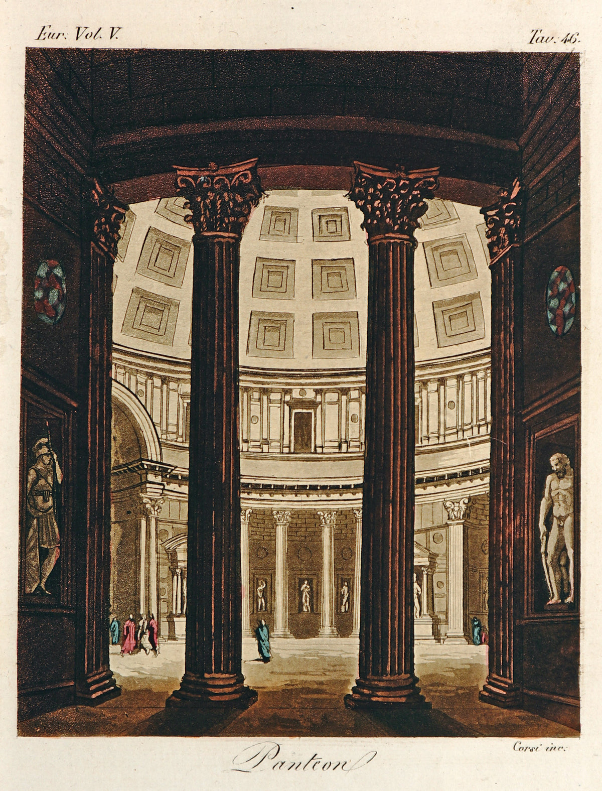Pantheon, Hand Colored Engraving - Authentic Vintage Past Sale
