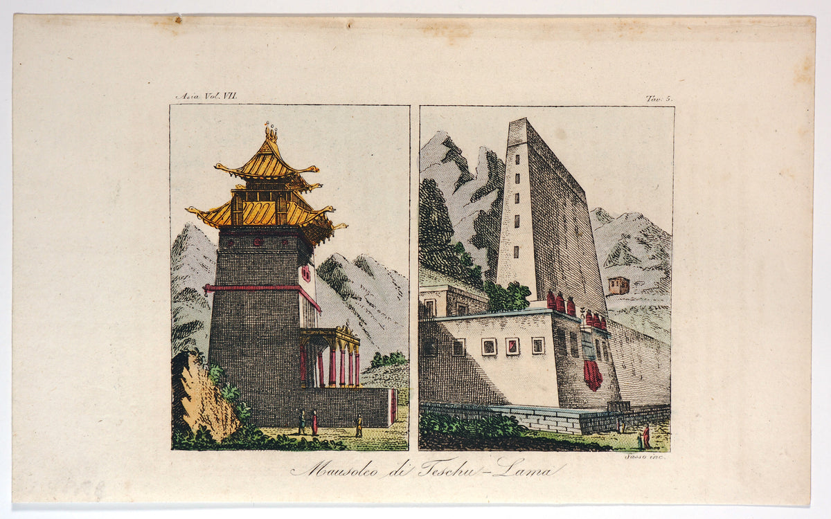 Teschu-Lama, Hand Colored Engraving - Authentic Vintage Antique Print