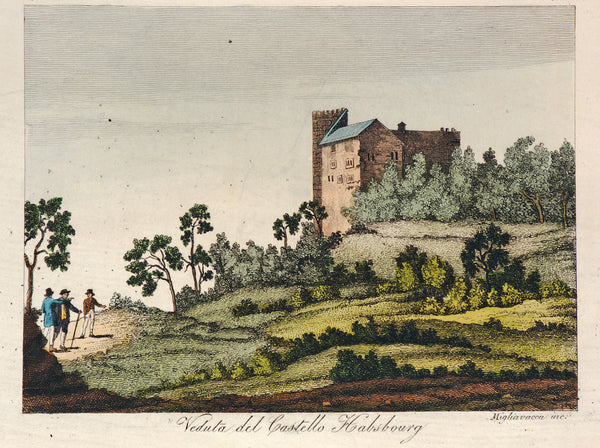 Habsburg Castle, Hand Colored Engraving - Authentic Vintage Antique Print