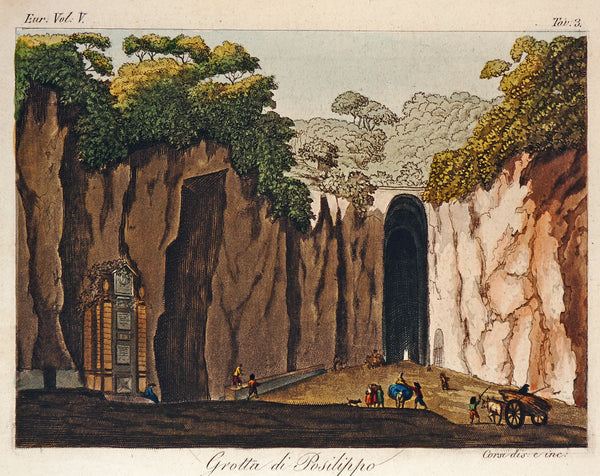 Grotta di Posilippo, Hand Colored Engraving - Authentic Vintage Antique Print