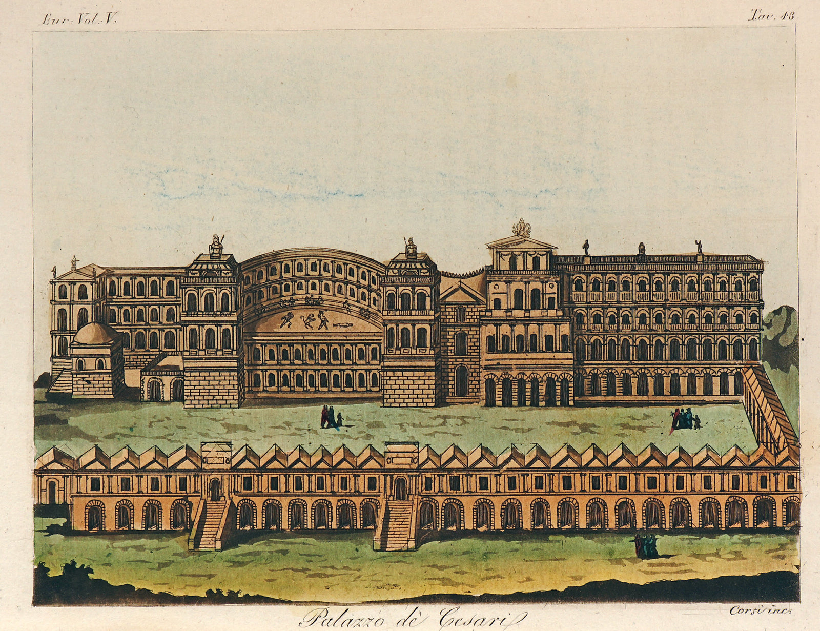 Caesars Palace, Hand Colored Engraving - Authentic Vintage Antique Print