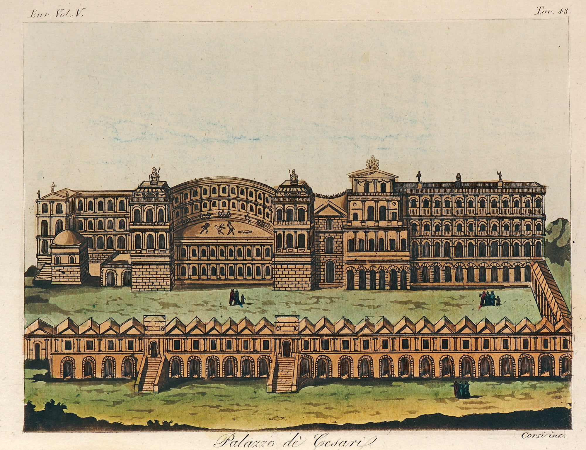 Caesars Palace, Hand Colored Engraving - Authentic Vintage Antique Print