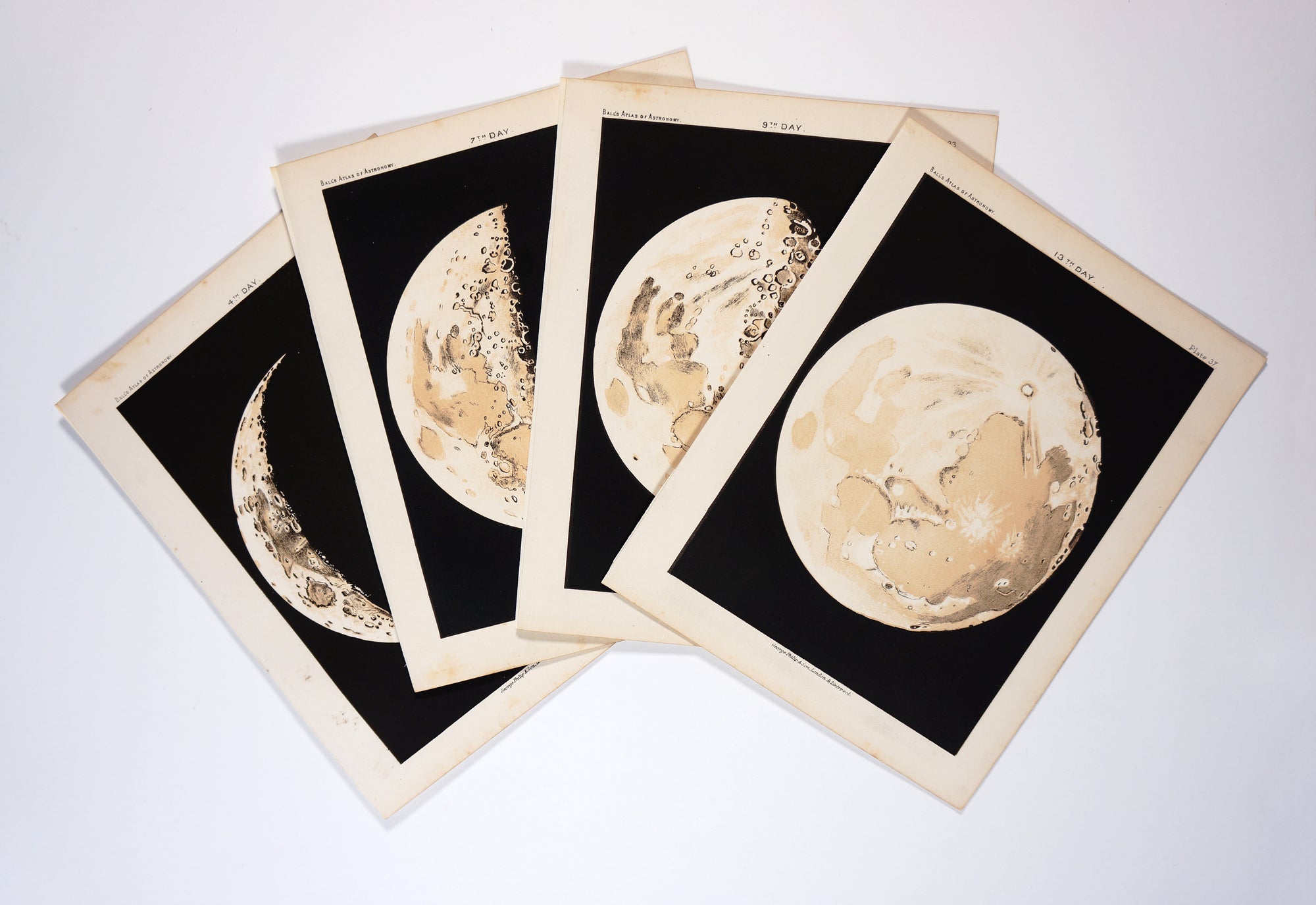 Four Phases of the Moon, 4 Antique Lithographs - Authentic Vintage Poster