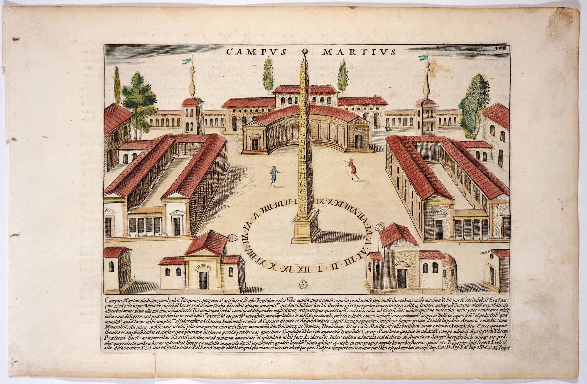 Campo Marzio, Rome, Italy Hand Colored Engraving - Authentic Vintage Antique Print