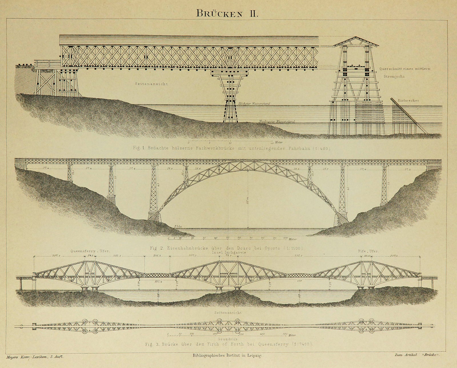 Steel Bridge Construction Antique Engraving - Authentic Vintage Antique Print