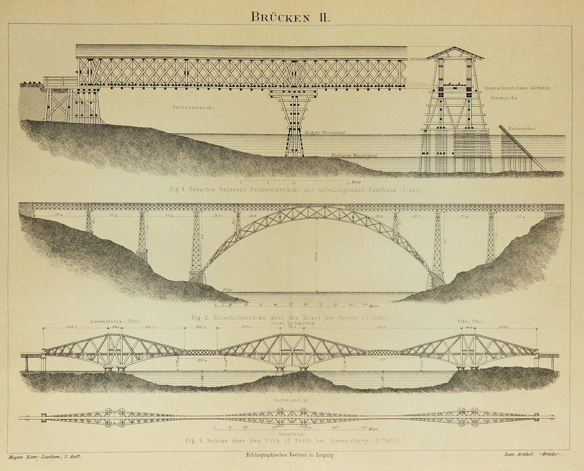 Steel Bridge Construction Antique Engraving - Authentic Vintage Antique Print