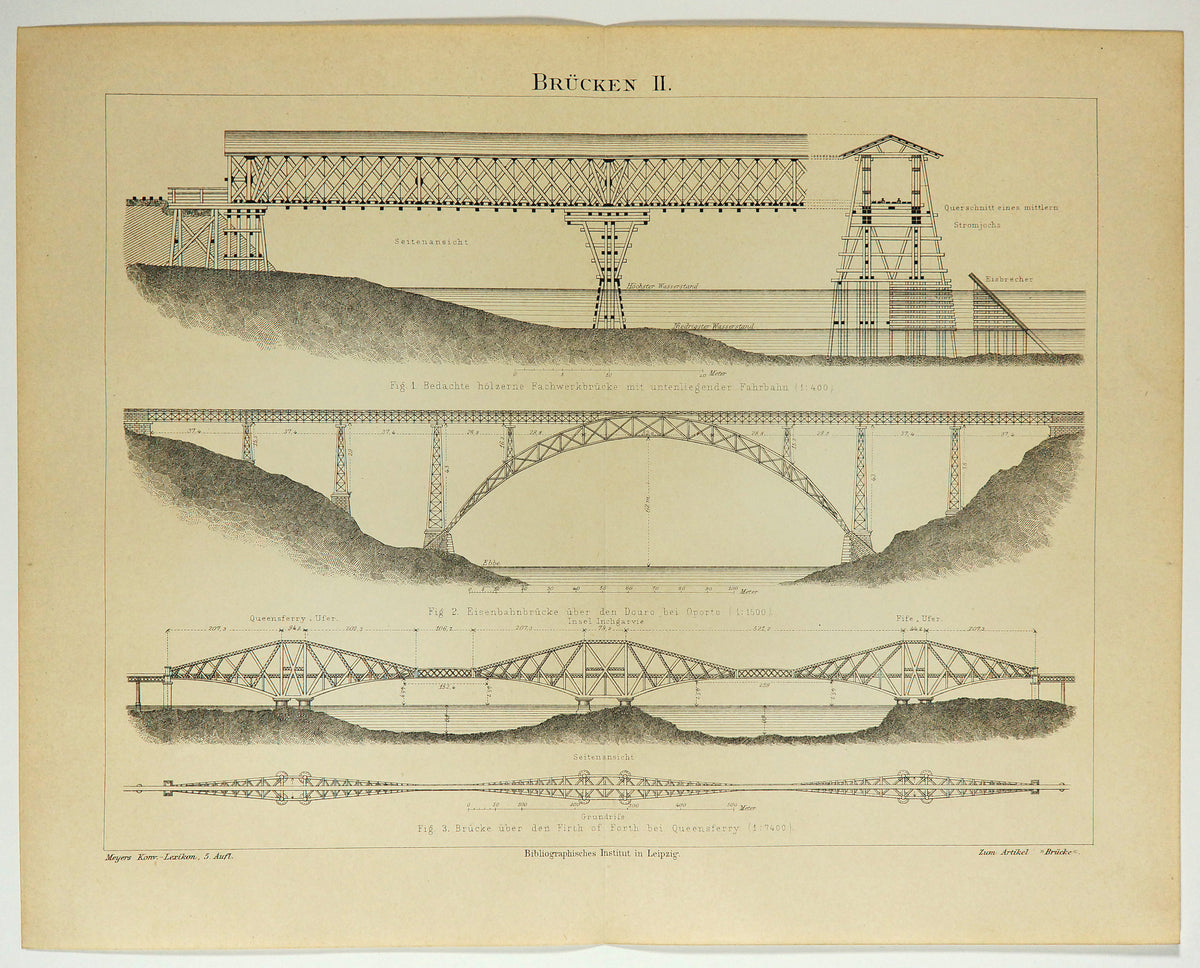Steel Bridge Construction Antique Engraving - Authentic Vintage Antique Print
