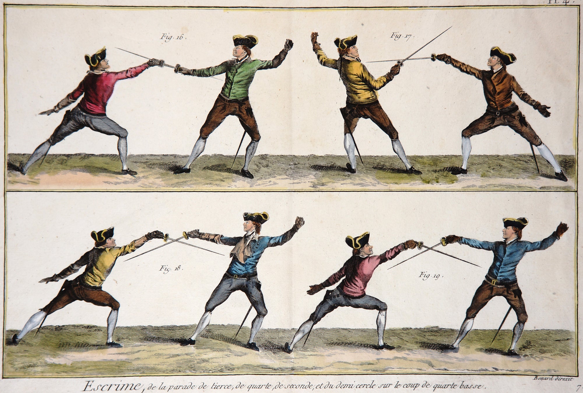 Escrime (Fencing), Hand Colored Engraving - Authentic Vintage Antique Print