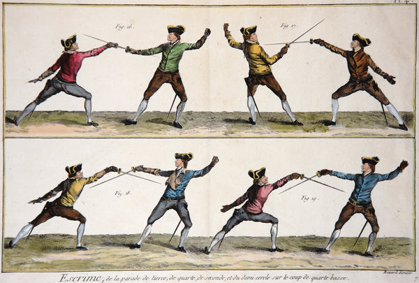 Escrime (Fencing), Hand Colored Engraving - Authentic Vintage Antique Print